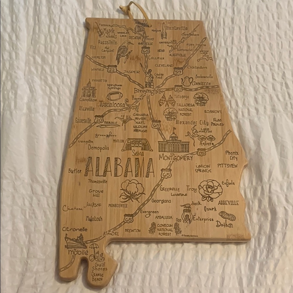 Bamboo Alabama State Shaped Cutting Board
